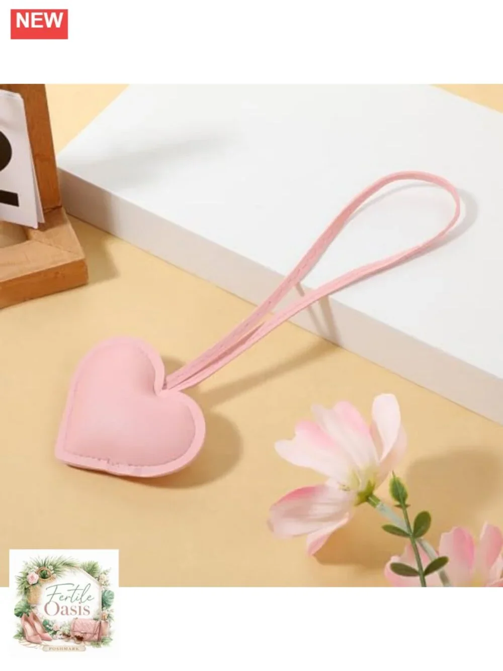 Pink Heart PU Leather Bag Charm Keychain for Women Handbag Purse Accessory